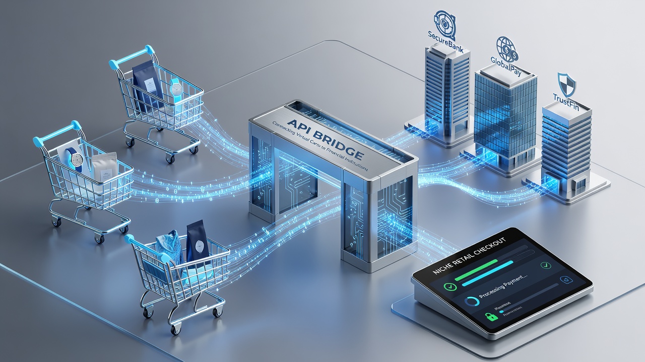 Secure data flow illustration between niche retail checkout and banking APIs