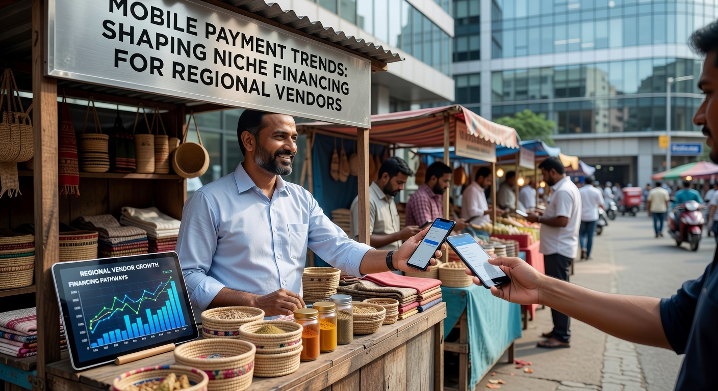 Close-up of a vendor reviewing financing dashboard on a tablet connected to mobile payment history