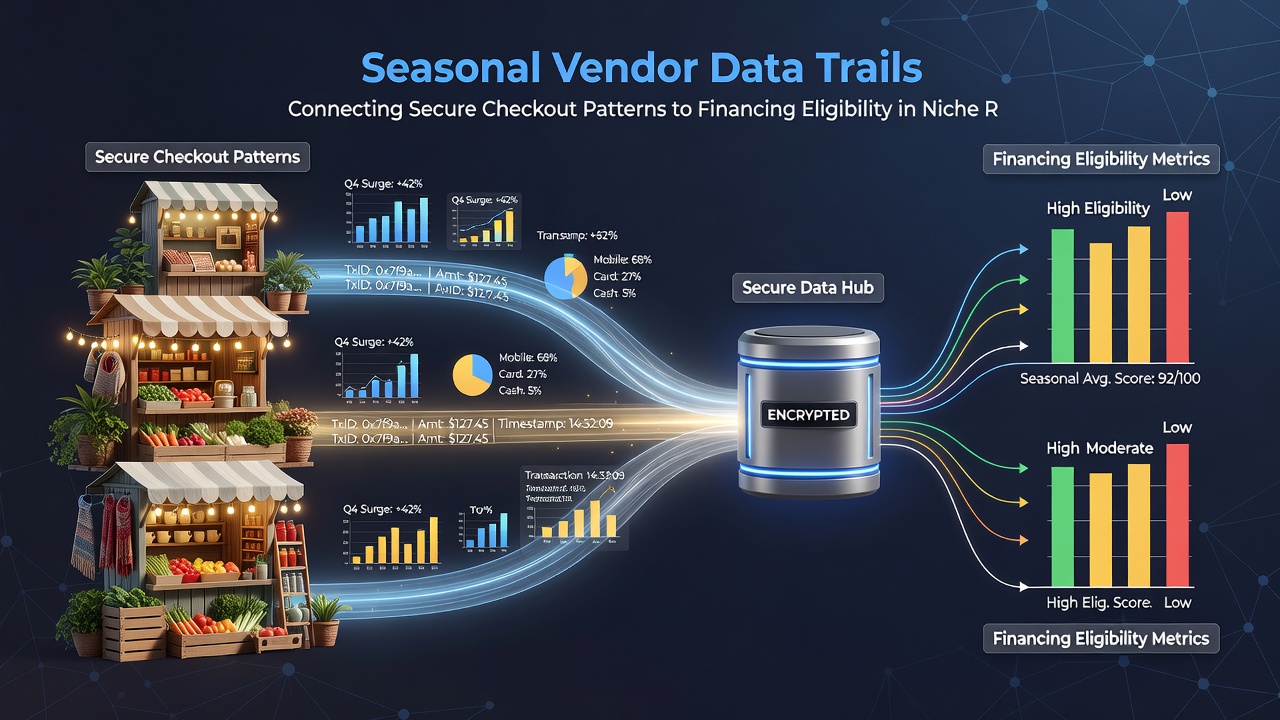 Data analytics dashboard displaying seasonal vendor transaction patterns and financing eligibility metrics
