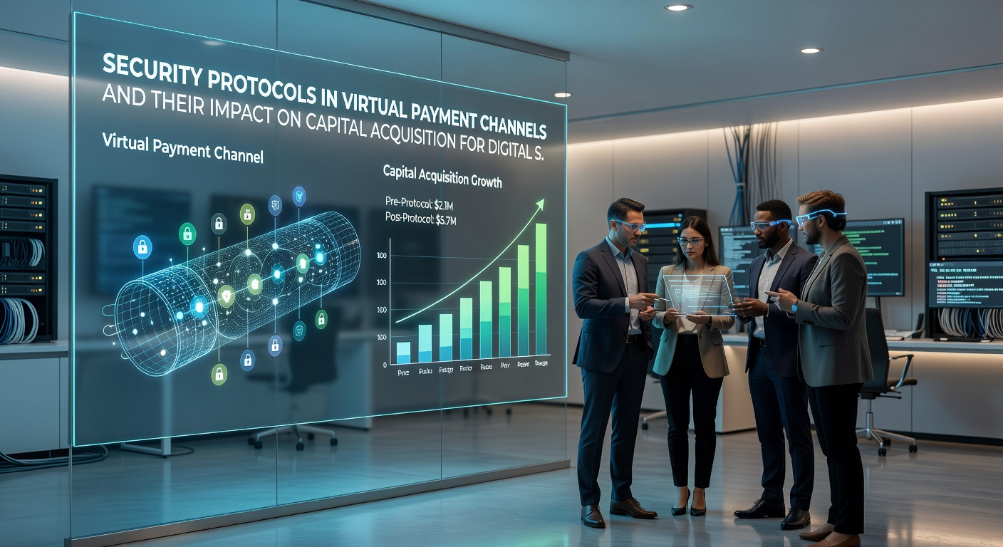 Secure virtual payment channel architecture diagram displayed alongside transaction analytics for digital sellers