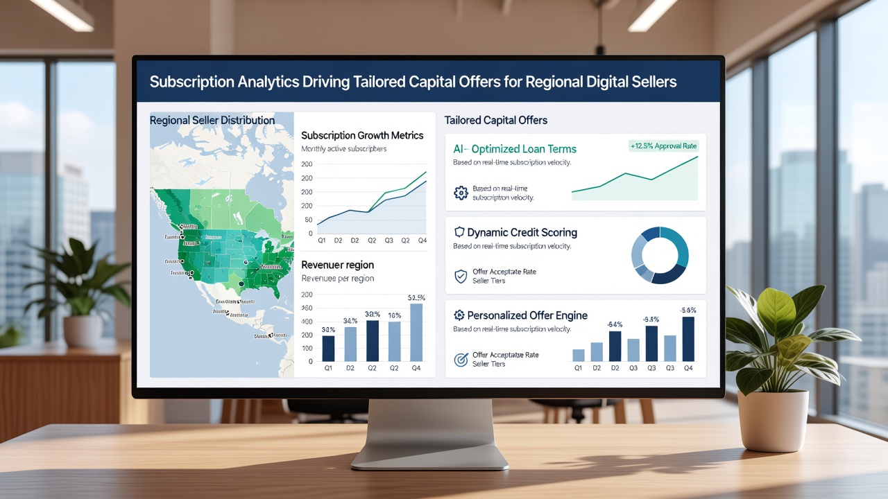 Analytics interface displaying regional subscription metrics used to customize capital financing terms for digital vendors