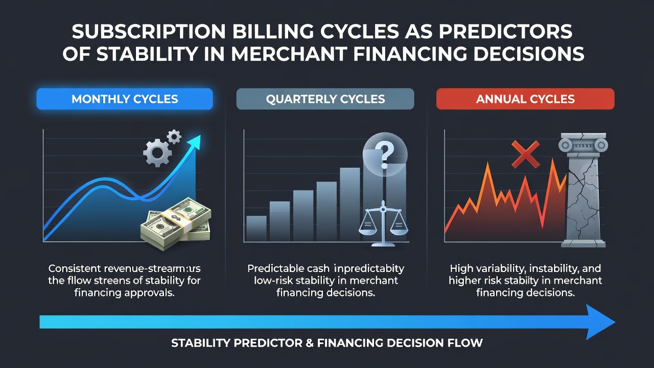 Graph showing subscription billing cycle patterns overlaid with merchant financing approval rates over time