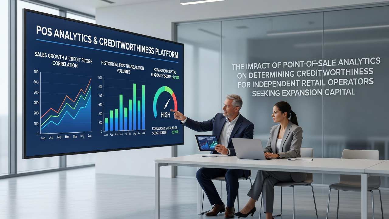 Point-of-sale terminal displaying real-time sales analytics dashboard for retail operators