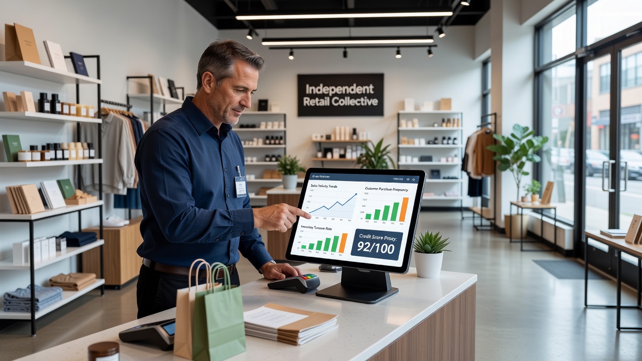 Retail store manager reviewing POS analytics reports on a tablet during inventory review