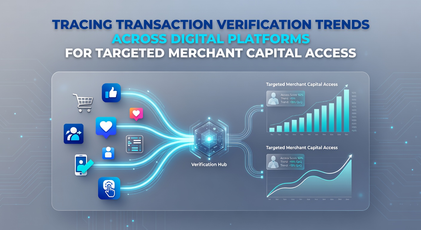 Digital transaction verification trends across multiple platforms showing secure data flows for merchant financing decisions