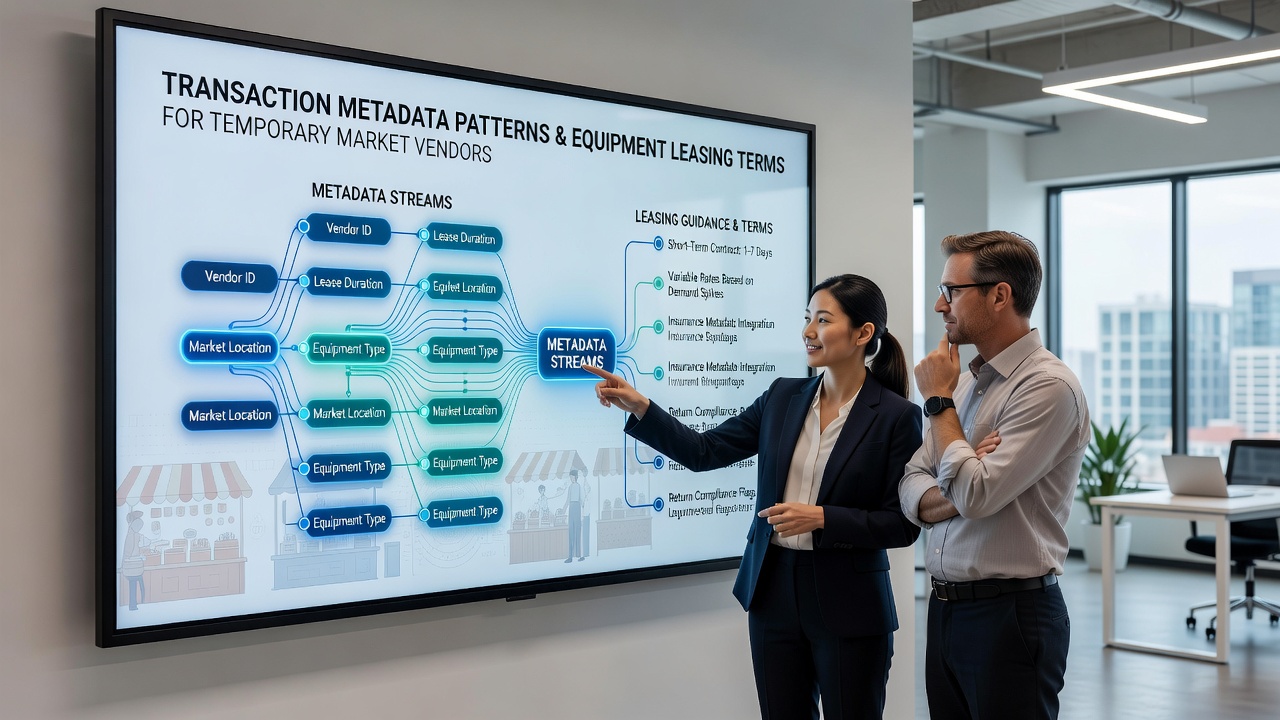 Close-up of transaction metadata dashboard displaying vendor sales patterns and equipment utilization metrics