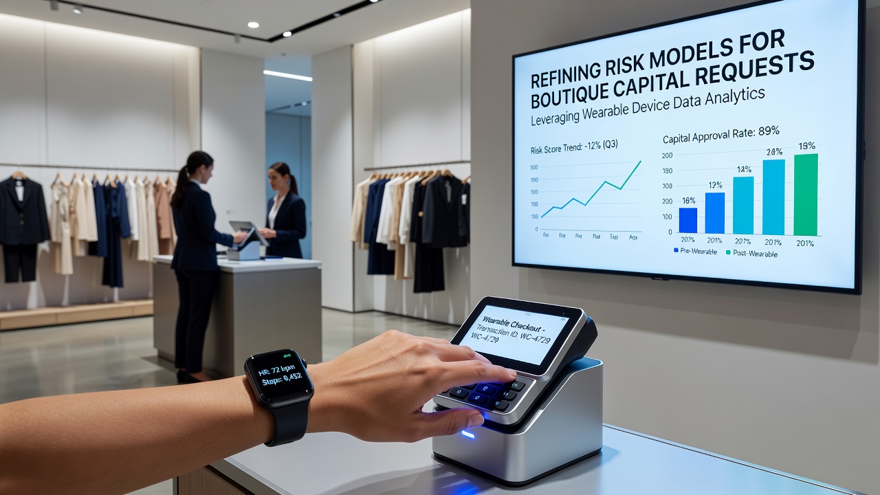 Boutique retail associate using wearable checkout device during customer transaction